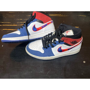 Nike Men's Jordan 1 mid multicolor swoosh Sneakers Size 8 White Blue Redi